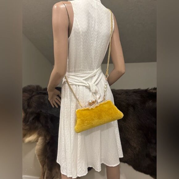 Genuine Shearling Leather “Pearl” Kisslock Clutch Bag/Evening Bag/Crossbody